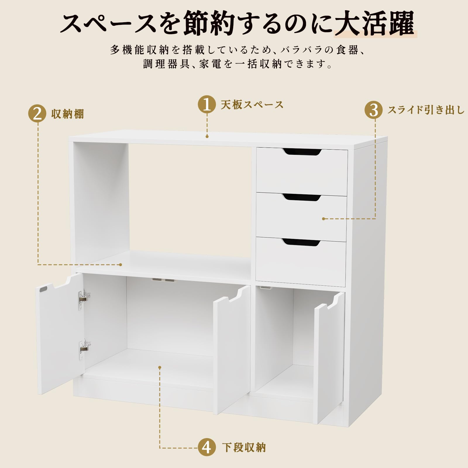 Amazon.co.jp: キッチンカウンター 幅87×奥行38×高さ82cm ホワイト